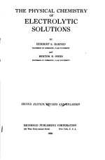 THE PHYSICAL CHEMISTRY OF ELECTROLYTIC SOLUTIONS HARNED OWEN