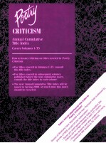 POETRY CRITICISM ANNUAL CUMULATIVE TITLE INDEX COVERS VOLUMES 1-75