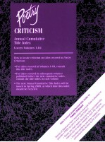 POETRY CRITICISM ANNUAL CUMULATIVE TITLE INDEX COVERS VOLUMES 1-84