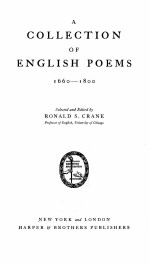 A COLLECTION OF ENGLISH POEMS 1660-1800